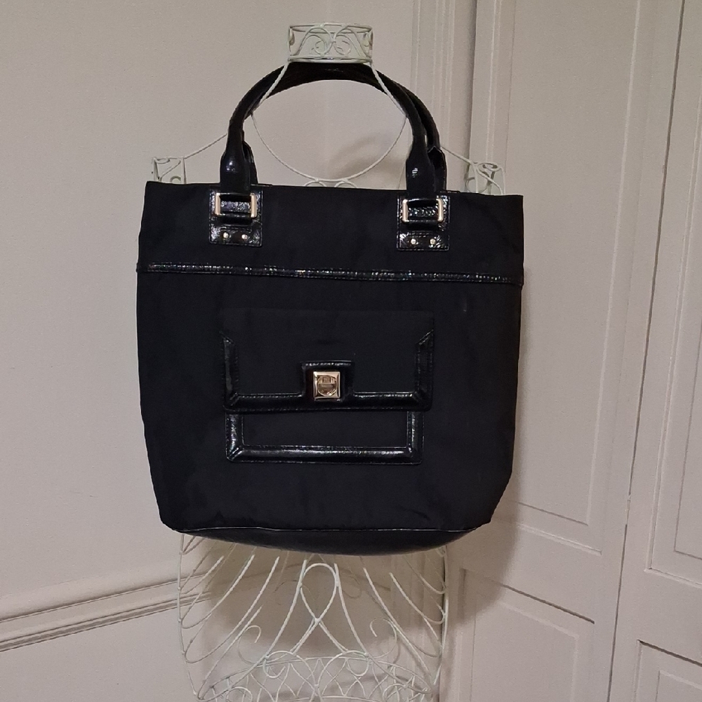 kate spade Black Tote with Patent Trim and Front Pocket